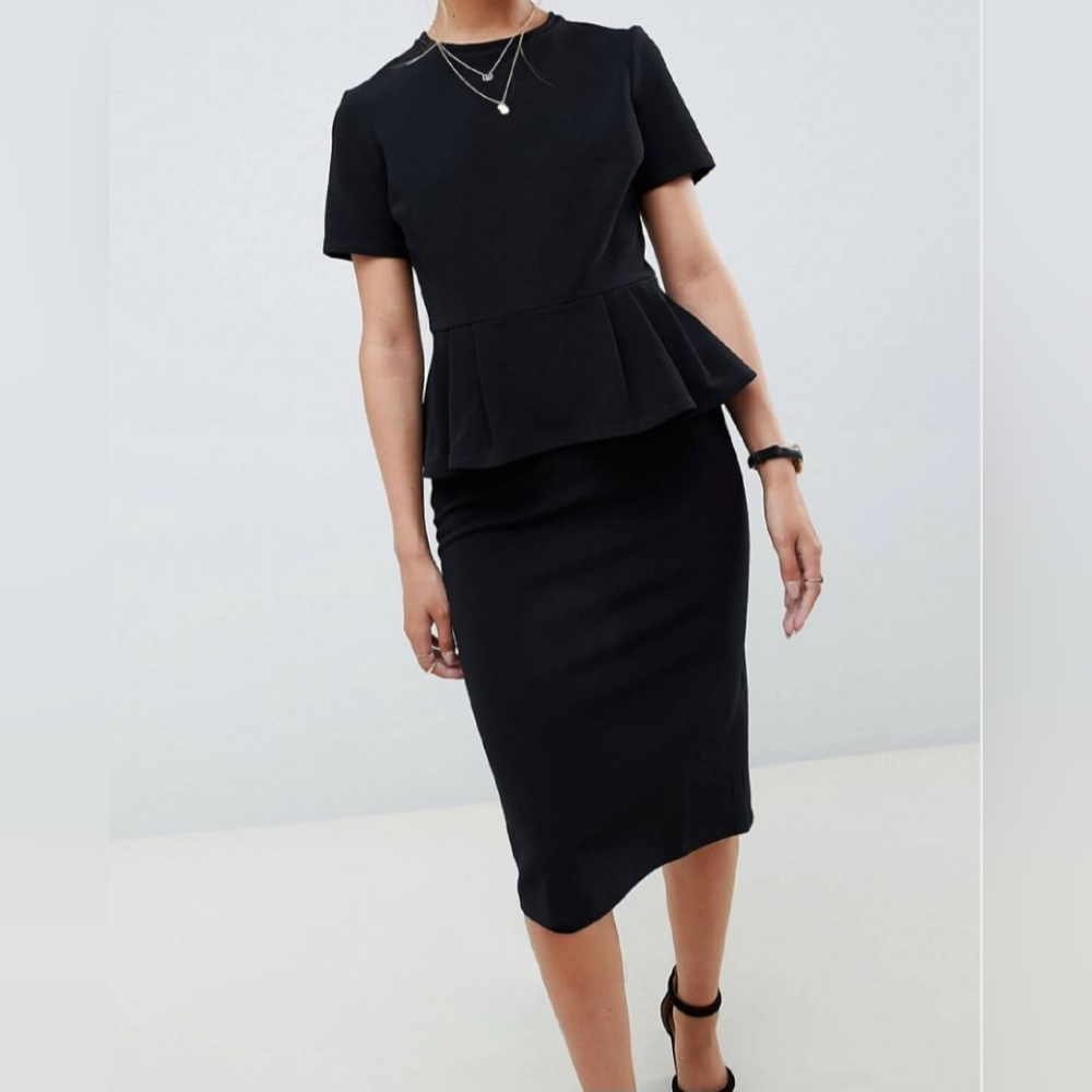 ASOS Ribbed Peplum Pencil Dress, Size 12